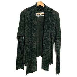 Burn Out Lightweight Open Front Cardigan Gray Asymmetrical Hem Large